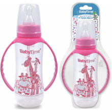 Baby Time Silikon Kiraz Uçlu Kulplu PP Biberon 250 ml - Pembe