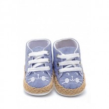 First Step Kedi Nakışlı Çizgili Patik - Saks Mavisi 12-16 Ay / No.19