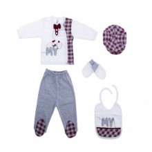 Gaye Bebe 5'li Hastane Çıkışı - Ekose Desenli Papyonlu Bordo