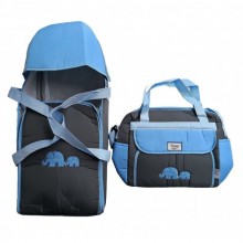 Nenny Baby Bebek Taşıma Seti (Portbebe,Bakım Çantası) - Mavi/Füme Fil