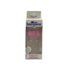 Bambino Desenli Silikon Kiraz Uçlu Cam Biberon 125 ml - Pembe