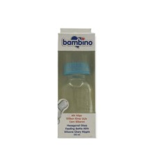 Bambino Altı Köşe Silikon Kiraz Uçlu Cam Biberon 150ml - Mavi
