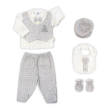 Sema Baby Papyonlu Lüks 5 Parça Hastane Çıkışı Zıbın Seti – Gri